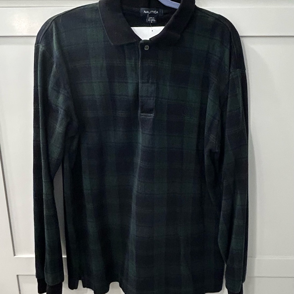 Nautica Men's Dark Plaid Polo Shirt